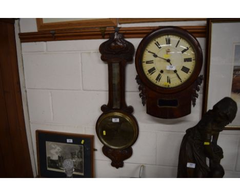 An early 20th Century oak barometer thermometer