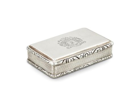 A GEORGE IV SILVER RECTANGULAR SNUFF BOX MAKER'S MARK T.S (UNKNOWN), BIRMINGHAM 1825 The plain cover engraved with an armoria