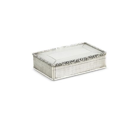 AN EARLY VICTORIAN SILVER RECTANGULAR SNUFF BOX BY EDWARD SMITHBIRMINGHAM 1841The cover with a raised floral chased rim, a pl