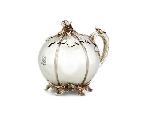 A SILVER MELON SHAPED MUSTARD POT BY EDWARD BARNARD & SONS LTDLONDON 1914In 18th century Dutch taste, with a bud finial to th