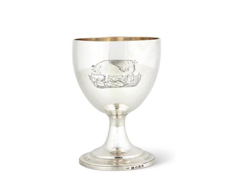 A GEORGE III SILVER PLAIN GOBLET BY SOLOMON HOUGHAMLONDON 1812Engraved with the portrait of a prize boar pig and 'Hampshire A