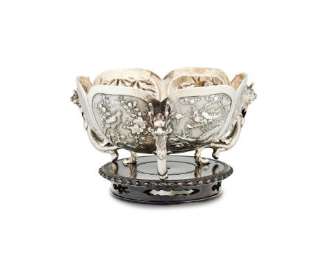 A CHINESE EXPORT SILVER HEXALOBED BOWL BY WANG HING & CO.,HONG KONG, CANTON & SHANGHAI (WH, CHOP MARK, 90) FL. CIRCA 1854- 19
