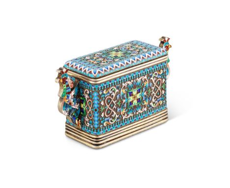 A RUSSIAN SILVER GILT AND SHADED CLOISONNÉ ENAMEL CASKET OR TEA CADDY BY NICHOLAI NEMIROV-KOLODIN1908-26 Moscow Kokoshnik mar