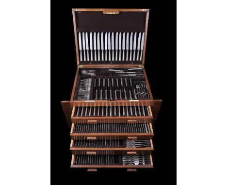 A SILVER HANOVERIAN PATTERN TABLE SERVICE BY GOLDSMITHS & CO.LTDSHEFFIELD 1945, ENGRAVED CComprising:Twenty four table spoons