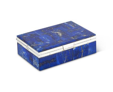 A SILVER MOUNTED LAPIS LAZULI VENEERED TABLE BOX BY GEORGE BETJEMANN & SONSLONDON 1920Rectangular, the interior silver gilded