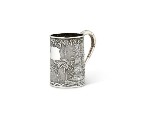 A CHINESE EXPORT SILVER STRAIGHT-TAPERED MUG BY WANG HING & CO.HONG KONG, CANTON & SHANGHAI (CHOP MARK, 90, WH) FL. CIRCA 185