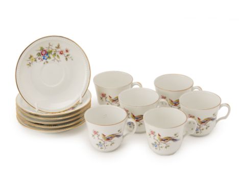 A SET OF SIX BERNARDAUD LIMOGES COFFEE CUPS AND SAUCERS
Early to mid 20th century, decorated with birds of paradise with gilt