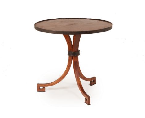 A CIRCULAR CENTRE TABLE
On a triform base, with raised rim
76cm diameter x 81cm tall
Condition: Ring marks and wear to the to