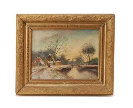 LOUIS APOL (DUTCH, 1850–1936) - DUTCH WINTER LANDSCAPE
Oil on canvas, signed lower right
28cm high x 36cm wide; with frame 44