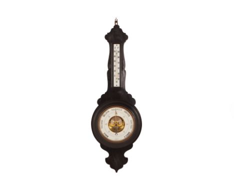 AN ANEROID BAROMETER
Marked Reballio &amp; Zoon, Rotterdam
With thermometer above
84cm tall
Condition: Thermometer loose in t