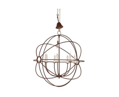A TIMOTHY OULTON LARGE GYRO PENDANT LIGHT
Comprising of a framework of aged metal spheres fixed around a central light fittin