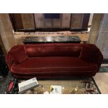 A Curved Arm Red Velvet Sofa 250cm x 80cm With A 63cm Seat Pitch ( Loc Lobby)