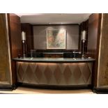 Reception Counter With Black Marble Top And Curved Front Padded Fascia At Front Of Desk 270cm