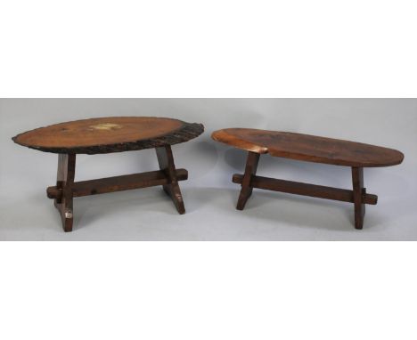Two Small Rustic Occasional Tables Formed From Sections of Tree Trunk, 63cms Wide and 30cms High 