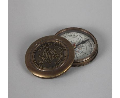 A Reproduction Circular Brass Cased Compass, Screw Off Lid Inscribed Under with Robert Frost, The Road Not Taken, 7.5cms Diam