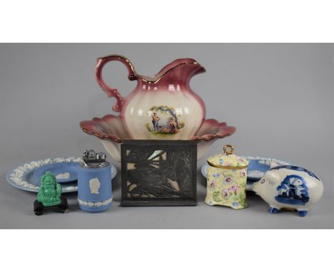 A Collection of Various Ceramics to Comprise Staffordshire Pottery Toilet Bowl and Jug, Jasperware Dishes, Lighter Etc, toget