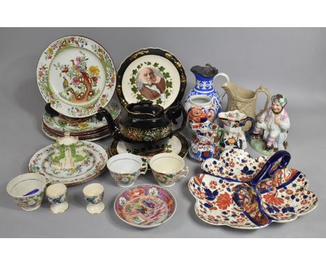 A Collection of Various 19th Century and Later Ceramics to Comprise Imari Trefoil Dish, Black Glazed Teapot, Relief Pewter Mo