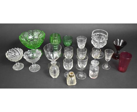 A Collection of Various 19th Century and 20th Century Glass to Comprise Cranberry Beaker, Green Glass Sherry, Ruby Glass, Sil