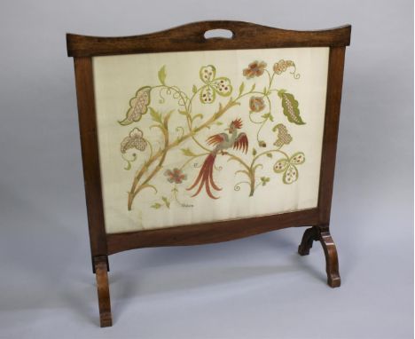 A Mid 20th Century Oak Framed Fire Screen with Embroidered Panel Under Glass, 76cms Wide 