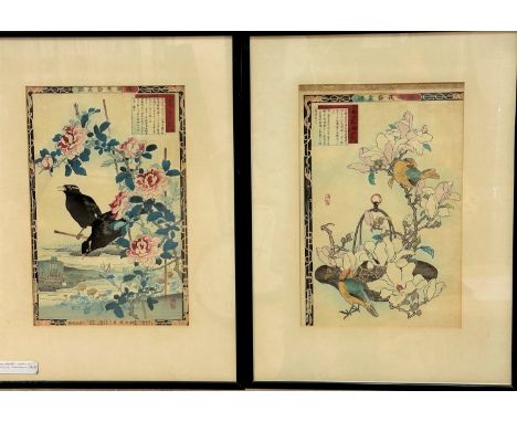 Kono Bairei, (Japanese: 1844-1895), Birds Enclosed within a Scrolling Border, wood block print, signed with seal mark bottom 