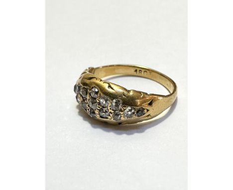 An 18ct gold ring set fifteen various rose cut diamonds, size I, weighs 3.6g