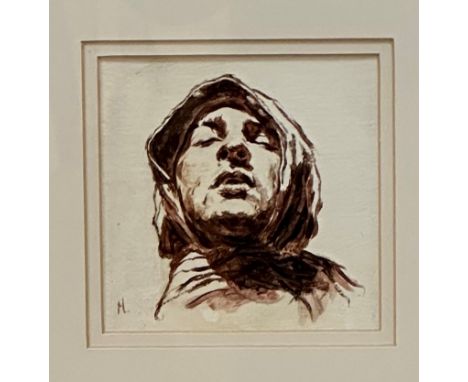Robert John MacMillan, (Scottish: B. 1974-) Study Self-Portrait 1, oil on paper, signed with cipher to bottom left, paper lab