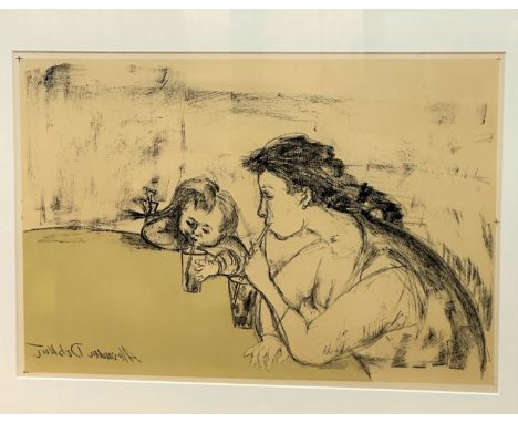 Alexander Dodkin, (Italian: 1908-1975) reverse printed print on coloured paper, glazed frame, (30cm x 44cm)