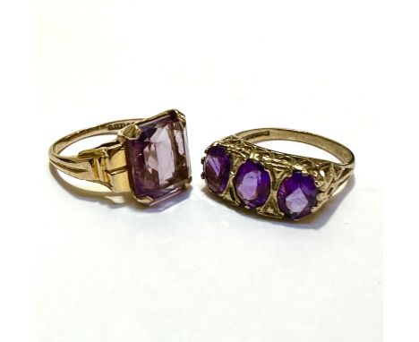 A 9ct gold stepped amethyst cushion cut dress ring mounted in claw setting, amethyst approximately 3ct, size N, weighs 3.8g, 