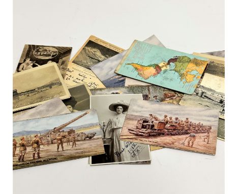 A collection of vintage postcards of various themes including WWI, views of Japan, portrait, photographs etc 
