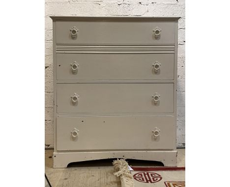 An Edwardian white painted chest, fitted with four drawers, on bracket supports, H103cm, W87cm, D52cm
