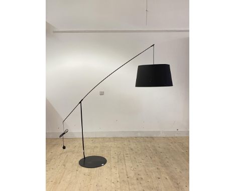 A contemporary adjustable lamp standard, black aluminium and plastic, on a circular base H202cm