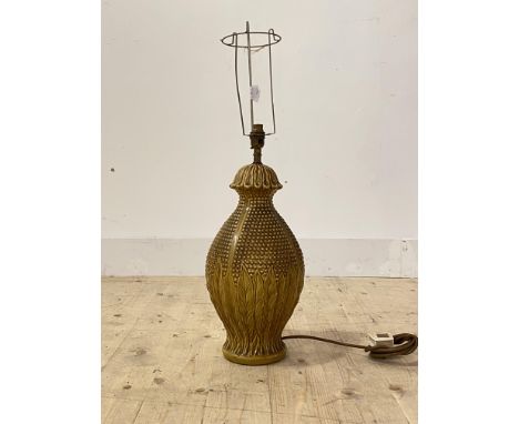 A Circa 1970's ceramic table lamp, formed as a corn on the cob, H51cm (Excluding shade holder)