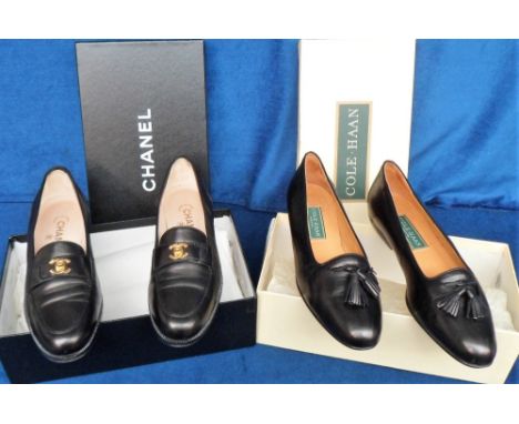 Designer Shoes, 4 pairs of ladies designer shoes to comprise 3 pairs of boxed slip on Cole Haan shoes (tan leather size USA 7