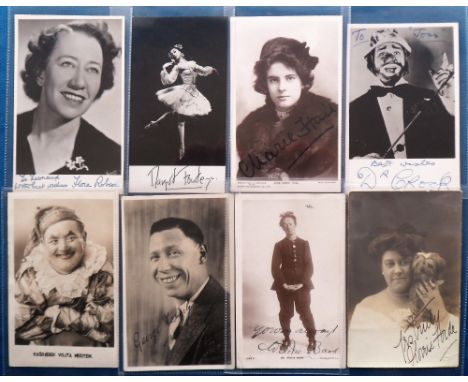 Autographs, a selection of 8 signed photographs of stars of entertainment inc. Wilkie Bard, Flora Robson, George Formby, Clow