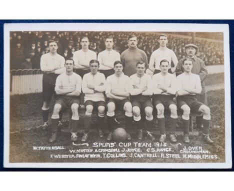 Postcards, Football, Tottenham Hotspurs, Cup Team, 1913 by Jones (slight acm o/w vg)