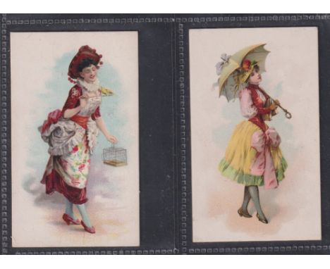 Cigarette cards, USA, Gail & Ax, French Novelties, 'X' size, two cards (one with light staining back, the other gd) (2) 