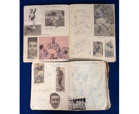 Football autographs, two mid 1950's scrapbooks packed with signed newspaper pictures, trade cards, magazine cuttings, clipped