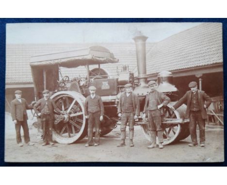 Postcard, Lincolnshire, RP Traction Engine and crew, by James of Louth (slight crease style indentations o/w gd)