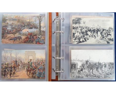 Postcards, a large, mainly military collection in 2 modern albums. 176 mixed age cards of military battles (some illustrated)