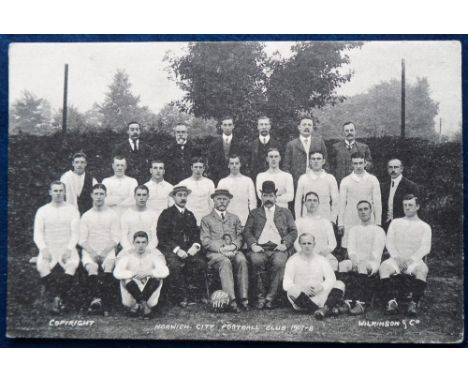 Postcard, Football, Norwich City 1907-08 squad, b/w by Wilkinson (vg)