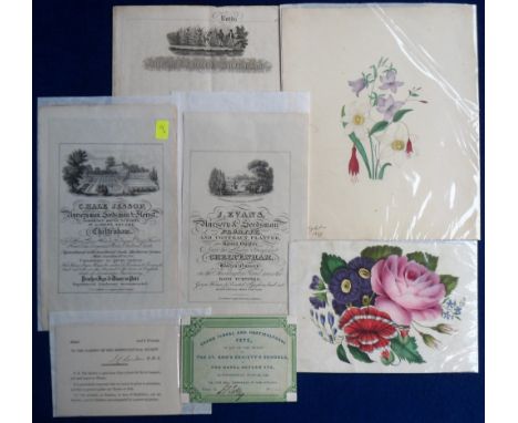 Ephemera, Gardening, a collection of pre 1840 gardening ephemera to include an 1838 Horticultural Fete ticket, nurseryman's l