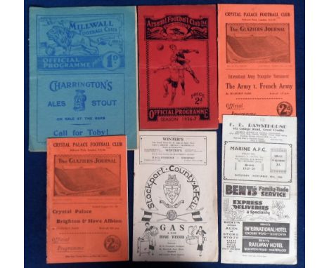 Football programmes, a collection of six 1930's programmes, Marine v Clitheroe, Lancs Football Combination 1938/39, Stockport