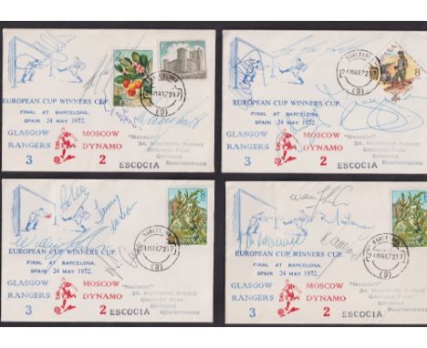 Football autographs, Glasgow Rangers v Moscow Dynamo, ECWC Final played in Barcelona, 24 May 1972, 4 illustrated covers, all 