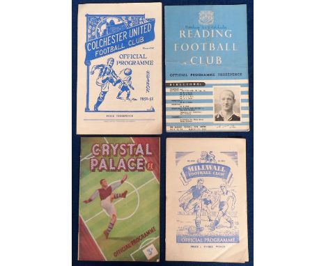 Football programmes, Colchester Utd 1950/51, first league season, 4 programmes, home match v Millwall &amp; aways v Reading (