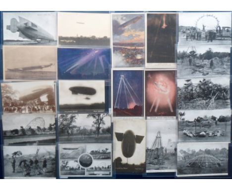 Postcards, Aviation, a collection of approx. 46 cards of Zeppelins and balloons, with printed cards of 'The Strafed Zepp' 17.