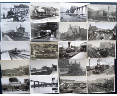 Photographs, Rail, approx. 170 b/w postcard sized images of rail stations, locomotives, bridges, staff, passengers etc. Areas