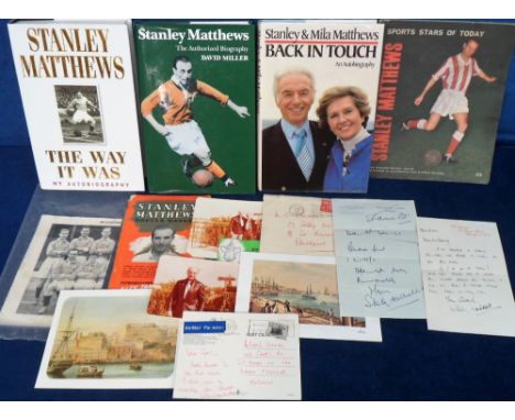 Football memorabilia, Stanley Matthews, Blackpool & England, inc. 2 hand-written & signed letters from the 1980's, one on hea