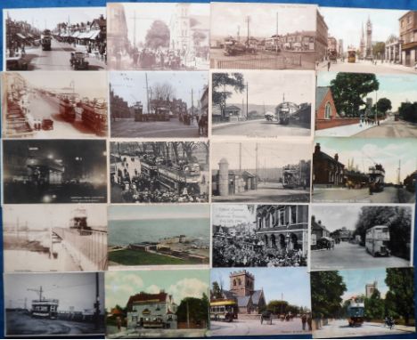 Postcards, a collection of approx. 62, mainly South Coast area with tram related cards. RPs include Hastings front line trams