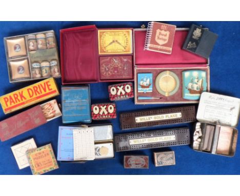 Collectables, a selection of items to include a boxed set of Cameo matches and ash trays, Oxo tins, Bezique, unopened 1933 Wi