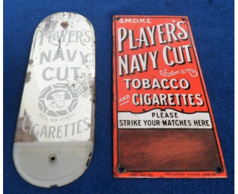 Tobacco, Advertising, 2 vintage Players match striking plates for wall mounting. One etched glass (approx. 23 x 7.5 cms, tiny